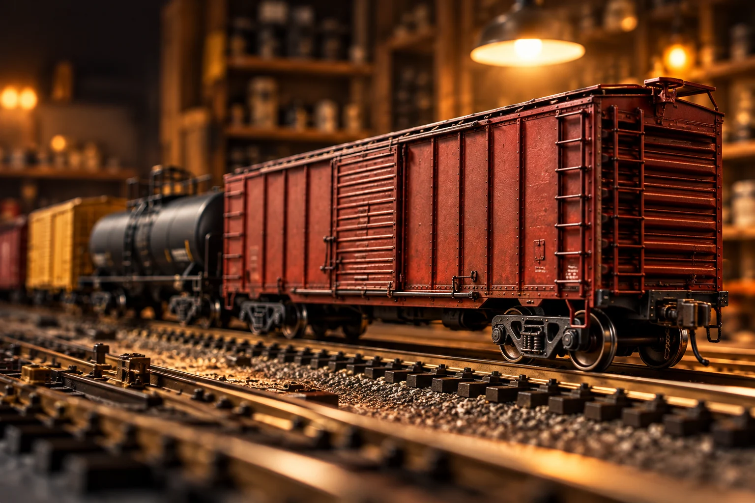 A red model freight boxcar