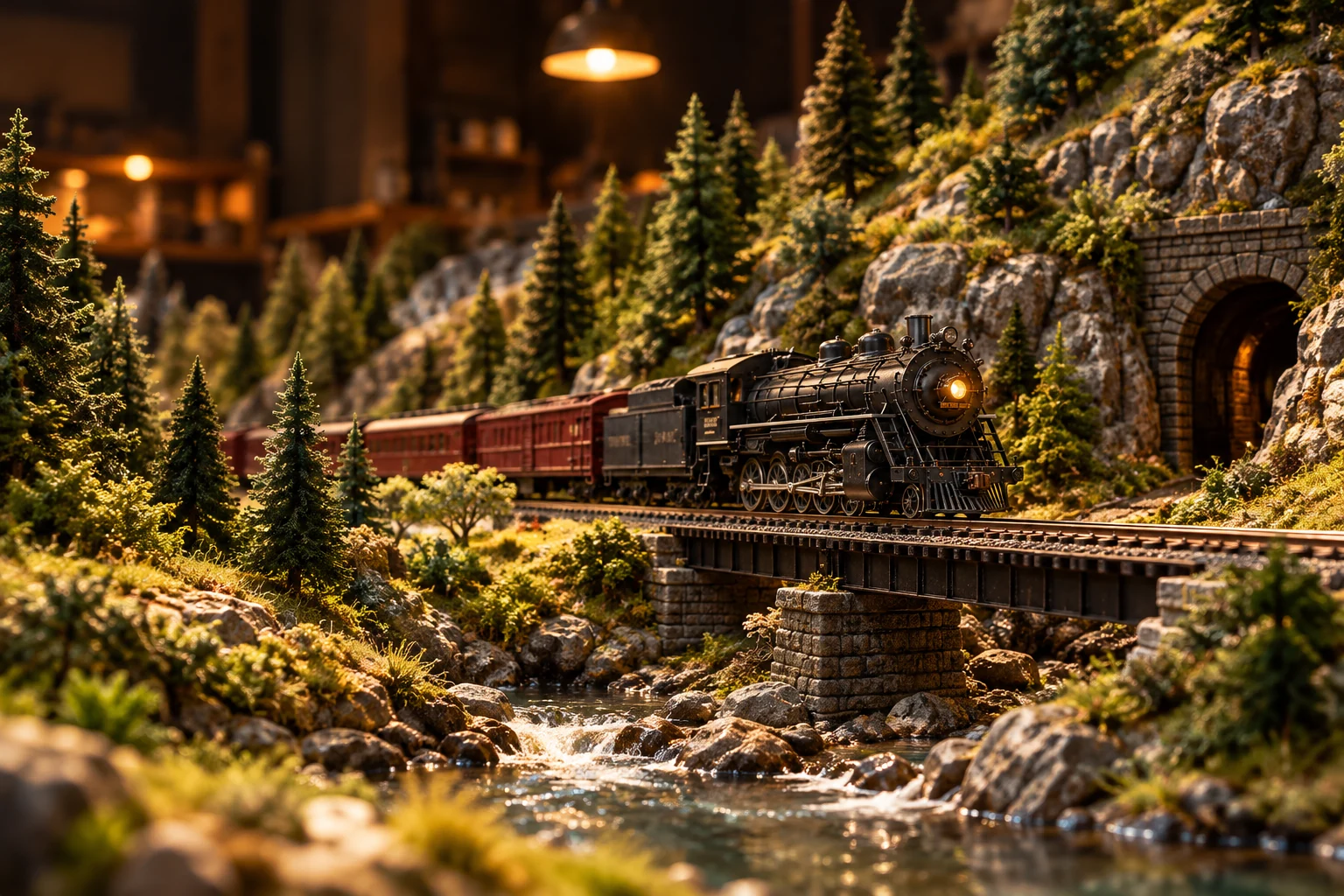 Miniature evergreen trees and rock scenery