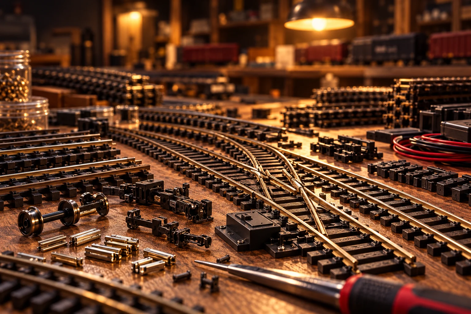 Model railroad track and turnouts